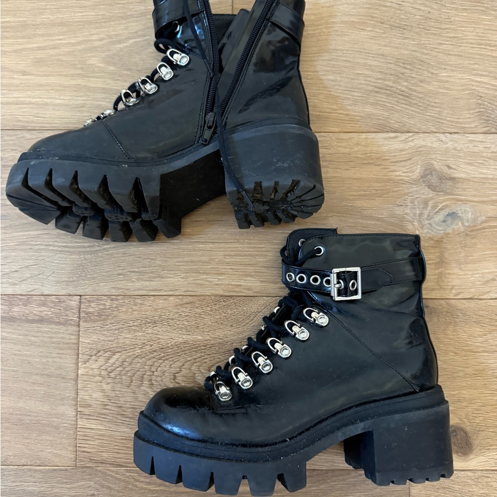 Urban Outfitters Black Heeled Lace-Up Boots